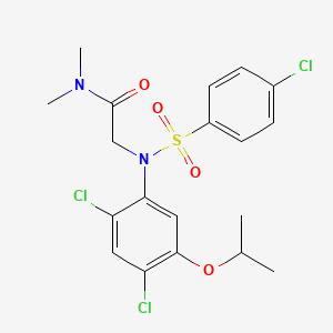 molecular formula C19H21Cl3N2O4S B2850985 2-(N-(4-chlorophenylsulfonyl)-2,4-dichloro-5-isopropoxyphenylamino)-N,N-dimethylacetamide CAS No. 338967-44-5