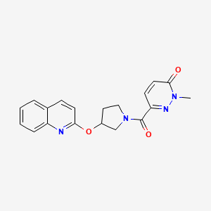 molecular formula C19H18N4O3 B2851009 2-methyl-6-(3-(quinolin-2-yloxy)pyrrolidine-1-carbonyl)pyridazin-3(2H)-one CAS No. 2034471-83-3