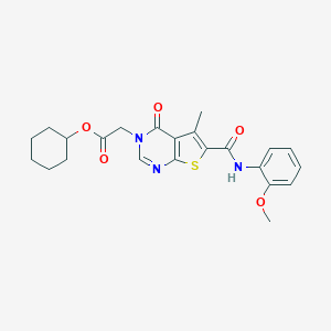 molecular formula C23H25N3O5S B285101 cyclohexyl (6-[(2-methoxyanilino)carbonyl]-5-methyl-4-oxothieno[2,3-d]pyrimidin-3(4H)-yl)acetate 