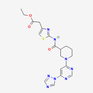 molecular formula C19H22N8O3S B2851013 ethyl 2-(2-(1-(6-(1H-1,2,4-triazol-1-yl)pyrimidin-4-yl)piperidine-3-carboxamido)thiazol-4-yl)acetate CAS No. 1797091-57-6