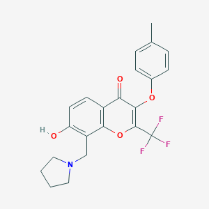 molecular formula C22H20F3NO4 B285102 7-hydroxy-3-(4-methylphenoxy)-8-(1-pyrrolidinylmethyl)-2-(trifluoromethyl)-4H-chromen-4-one 