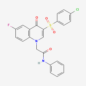 molecular formula C23H16ClFN2O4S B2851031 2-[3-(4-chlorophenyl)sulfonyl-6-fluoro-4-oxoquinolin-1-yl]-N-phenylacetamide CAS No. 866808-48-2