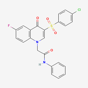 molecular formula C23H16ClFN2O4S B2851031 2-[3-(4-chlorobenzenesulfonyl)-6-fluoro-4-oxo-1,4-dihydroquinolin-1-yl]-N-phenylacetamide CAS No. 866808-48-2