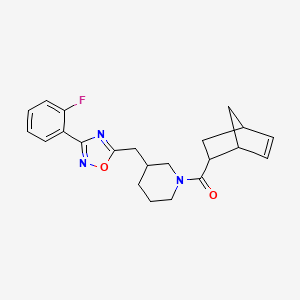 molecular formula C22H24FN3O2 B2851032 Bicyclo[2.2.1]hept-5-en-2-yl(3-((3-(2-fluorophenyl)-1,2,4-oxadiazol-5-yl)methyl)piperidin-1-yl)methanone CAS No. 1705741-11-2