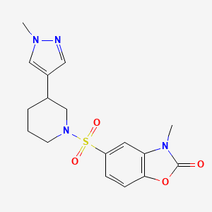 molecular formula C17H20N4O4S B2851049 3-methyl-5-((3-(1-methyl-1H-pyrazol-4-yl)piperidin-1-yl)sulfonyl)benzo[d]oxazol-2(3H)-one CAS No. 2319636-04-7