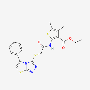 molecular formula C21H20N4O3S3 B2851052 Ethyl 4,5-dimethyl-2-(2-((5-phenylthiazolo[2,3-c][1,2,4]triazol-3-yl)thio)acetamido)thiophene-3-carboxylate CAS No. 690961-67-2