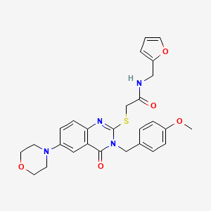 molecular formula C27H28N4O5S B2851080 N-(furan-2-ylmethyl)-2-[3-[(4-methoxyphenyl)methyl]-6-morpholin-4-yl-4-oxoquinazolin-2-yl]sulfanylacetamide CAS No. 689771-41-3