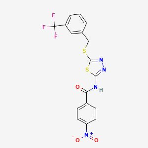 molecular formula C17H11F3N4O3S2 B2851090 4-nitro-N-(5-((3-(trifluoromethyl)benzyl)thio)-1,3,4-thiadiazol-2-yl)benzamide CAS No. 392302-04-4