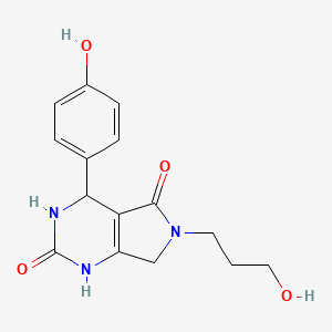 molecular formula C15H17N3O4 B2851097 4-(4-hydroxyphenyl)-6-(3-hydroxypropyl)-3,4,6,7-tetrahydro-1H-pyrrolo[3,4-d]pyrimidine-2,5-dione CAS No. 941873-08-1