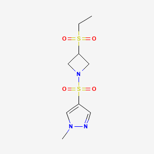 molecular formula C9H15N3O4S2 B2851108 4-((3-(ethylsulfonyl)azetidin-1-yl)sulfonyl)-1-methyl-1H-pyrazole CAS No. 2034252-94-1