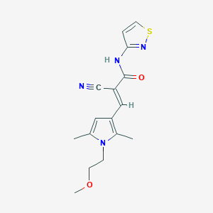 molecular formula C16H18N4O2S B2851117 (E)-2-Cyano-3-[1-(2-methoxyethyl)-2,5-dimethylpyrrol-3-yl]-N-(1,2-thiazol-3-yl)prop-2-enamide CAS No. 2249693-57-8