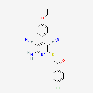 molecular formula C23H17ClN4O2S B2851157 2-Amino-6-((2-(4-chlorophenyl)-2-oxoethyl)thio)-4-(4-ethoxyphenyl)pyridine-3,5-dicarbonitrile CAS No. 361477-92-1