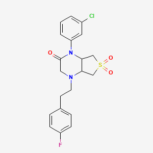 molecular formula C20H20ClFN2O3S B2851172 1-(3-chlorophenyl)-4-(4-fluorophenethyl)hexahydrothieno[3,4-b]pyrazin-2(1H)-one 6,6-dioxide CAS No. 1049557-67-6