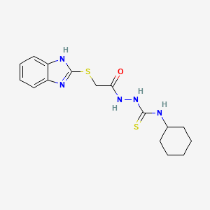 molecular formula C16H21N5OS2 B2851222 2-[2-(1H-1,3-benzimidazol-2-ylsulfanyl)acetyl]-N-cyclohexyl-1-hydrazinecarbothioamide CAS No. 473422-23-0