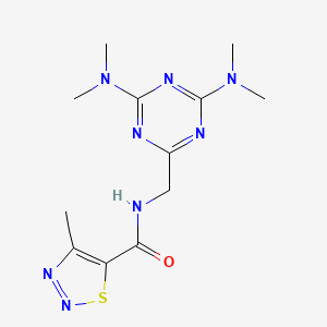 molecular formula C12H18N8OS B2851227 N-((4,6-bis(dimethylamino)-1,3,5-triazin-2-yl)methyl)-4-methyl-1,2,3-thiadiazole-5-carboxamide CAS No. 2034413-50-6