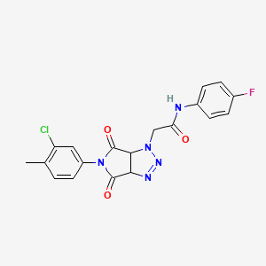 molecular formula C19H15ClFN5O3 B2851248 2-[5-(3-chloro-4-methylphenyl)-4,6-dioxo-4,5,6,6a-tetrahydropyrrolo[3,4-d][1,2,3]triazol-1(3aH)-yl]-N-(4-fluorophenyl)acetamide CAS No. 1052559-69-9