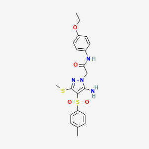 molecular formula C21H24N4O4S2 B2851324 2-(5-amino-3-(methylthio)-4-tosyl-1H-pyrazol-1-yl)-N-(4-ethoxyphenyl)acetamide CAS No. 895115-11-4