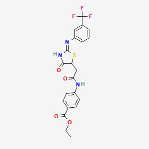 (E)-ethyl 4-(2-(4-oxo-2-((3-(trifluoromethyl)phenyl)imino)thiazolidin-5-yl)acetamido)benzoate