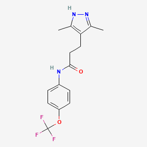 molecular formula C15H16F3N3O2 B2851371 3-(3,5-dimethyl-1H-pyrazol-4-yl)-N-[4-(trifluoromethoxy)phenyl]propanamide CAS No. 1286696-72-7