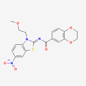 molecular formula C19H17N3O6S B2851394 (Z)-N-(3-(2-methoxyethyl)-6-nitrobenzo[d]thiazol-2(3H)-ylidene)-2,3-dihydrobenzo[b][1,4]dioxine-6-carboxamide CAS No. 864976-75-0