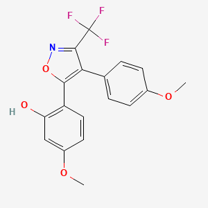 molecular formula C18H14F3NO4 B2851402 5-甲氧基-2-(4-(4-甲氧基苯基)-3-(三氟甲基)异恶唑-5-基)苯酚 CAS No. 879568-06-6