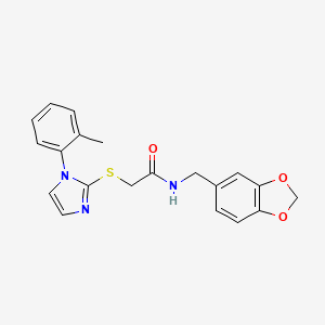 molecular formula C20H19N3O3S B2851477 N-(benzo[d][1,3]dioxol-5-ylmethyl)-2-((1-(o-tolyl)-1H-imidazol-2-yl)thio)acetamide CAS No. 893369-89-6