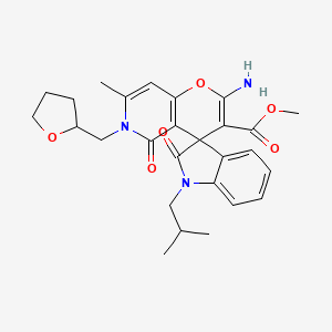 molecular formula C27H31N3O6 B2851479 Methyl 2'-amino-1-isobutyl-7'-methyl-2,5'-dioxo-6'-((tetrahydrofuran-2-yl)methyl)-5',6'-dihydrospiro[indoline-3,4'-pyrano[3,2-c]pyridine]-3'-carboxylate CAS No. 886169-55-7