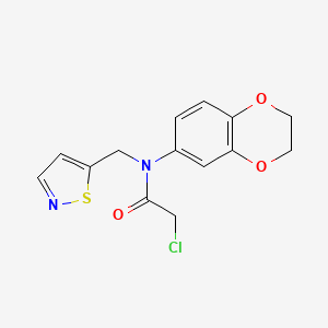 molecular formula C14H13ClN2O3S B2851486 2-Chloro-N-(2,3-dihydro-1,4-benzodioxin-6-yl)-N-(1,2-thiazol-5-ylmethyl)acetamide CAS No. 2411318-87-9