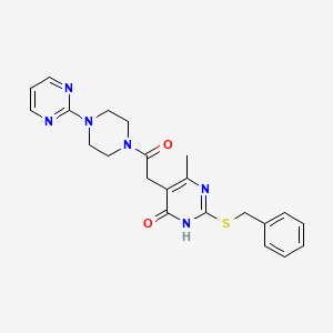 molecular formula C22H24N6O2S B2851490 2-(苄硫基)-6-甲基-5-(2-氧代-2-(4-(嘧啶-2-基)哌嗪-1-基)乙基)嘧啶-4(3H)-酮 CAS No. 1105214-43-4