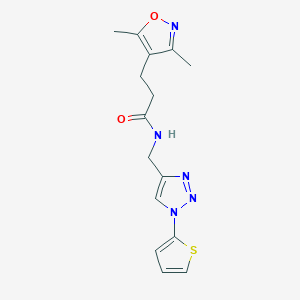 molecular formula C15H17N5O2S B2851577 3-(3,5-dimethyl-1,2-oxazol-4-yl)-N-{[1-(thiophen-2-yl)-1H-1,2,3-triazol-4-yl]methyl}propanamide CAS No. 2097857-21-9