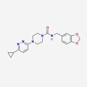 molecular formula C20H23N5O3 B2851585 N-(benzo[d][1,3]dioxol-5-ylmethyl)-4-(6-cyclopropylpyridazin-3-yl)piperazine-1-carboxamide CAS No. 2034362-78-0