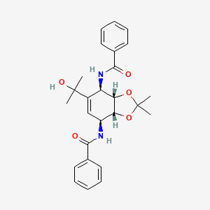 molecular formula C26H30N2O5 B2851598 N,N'-((3aR,4S,7R,7aS)-5-(2-hydroxypropan-2-yl)-2,2-dimethyl-3a,4,7,7a-tetrahydrobenzo[d][1,3]dioxole-4,7-diyl)dibenzamide (racemic) CAS No. 1998128-27-0