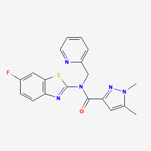molecular formula C19H16FN5OS B2851601 N-(6-fluorobenzo[d]thiazol-2-yl)-1,5-dimethyl-N-(pyridin-2-ylmethyl)-1H-pyrazole-3-carboxamide CAS No. 1013811-79-4