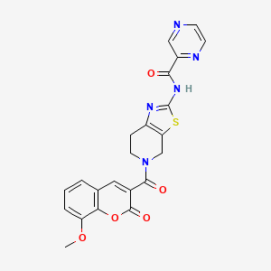 molecular formula C22H17N5O5S B2851633 N-(5-(8-methoxy-2-oxo-2H-chromene-3-carbonyl)-4,5,6,7-tetrahydrothiazolo[5,4-c]pyridin-2-yl)pyrazine-2-carboxamide CAS No. 1351631-75-8