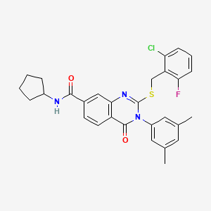 molecular formula C29H27ClFN3O2S B2851634 2-((2-氯-6-氟苄基)硫代)-N-环戊基-3-(3,5-二甲基苯基)-4-氧代-3,4-二氢喹唑啉-7-甲酰胺 CAS No. 1115396-83-2