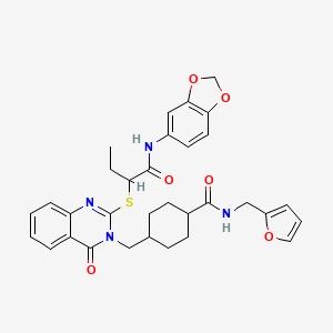 molecular formula C32H34N4O6S B2851646 4-{[2-({1-[(1,3-苯并二氧杂环-5-基氨基)羰基]丙基}硫)-4-氧代喹唑啉-3(4H)-基]甲基}-N-(2-呋喃基甲基)环己烷甲酰胺 CAS No. 444184-81-0
