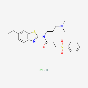 molecular formula C23H30ClN3O3S2 B2851666 N-(3-(dimethylamino)propyl)-N-(6-ethylbenzo[d]thiazol-2-yl)-3-(phenylsulfonyl)propanamide hydrochloride CAS No. 1217024-67-3