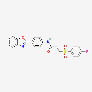 molecular formula C22H17FN2O4S B2851672 N-(4-(benzo[d]oxazol-2-yl)phenyl)-3-((4-fluorophenyl)sulfonyl)propanamide CAS No. 895477-29-9