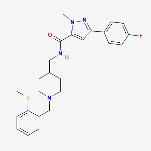 molecular formula C25H29FN4OS B2851674 3-(4-fluorophenyl)-1-methyl-N-((1-(2-(methylthio)benzyl)piperidin-4-yl)methyl)-1H-pyrazole-5-carboxamide CAS No. 1421532-57-1