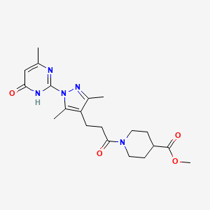 molecular formula C20H27N5O4 B2851677 methyl 1-(3-(3,5-dimethyl-1-(4-methyl-6-oxo-1,6-dihydropyrimidin-2-yl)-1H-pyrazol-4-yl)propanoyl)piperidine-4-carboxylate CAS No. 1171884-41-5