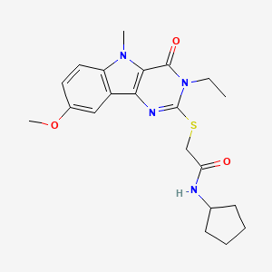 B2851699 N-cyclopentyl-2-(3-ethyl-8-methoxy-5-methyl-4-oxopyrimido[5,4-b]indol-2-yl)sulfanylacetamide CAS No. 1112301-15-1