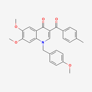 B2851701 6,7-Dimethoxy-1-[(4-methoxyphenyl)methyl]-3-(4-methylbenzoyl)quinolin-4-one CAS No. 866808-33-5