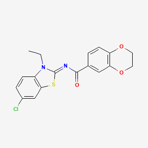 molecular formula C18H15ClN2O3S B2851709 (E)-N-(6-氯-3-乙基苯并[d]噻唑-2(3H)-亚甲基)-2,3-二氢苯并[b][1,4]二噁英-6-甲酰胺 CAS No. 865544-14-5