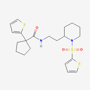 B2851733 1-(thiophen-2-yl)-N-(2-(1-(thiophen-2-ylsulfonyl)piperidin-2-yl)ethyl)cyclopentanecarboxamide CAS No. 1211259-74-3