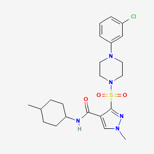 molecular formula C22H30ClN5O3S B2851742 3-[4-(3-Chlorophenyl)piperazin-1-yl]sulfonyl-1-methyl-N-(4-methylcyclohexyl)pyrazole-4-carboxamide CAS No. 1189949-55-0