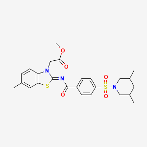 molecular formula C25H29N3O5S2 B2851744 (Z)-methyl 2-(2-((4-((3,5-dimethylpiperidin-1-yl)sulfonyl)benzoyl)imino)-6-methylbenzo[d]thiazol-3(2H)-yl)acetate CAS No. 897616-94-3