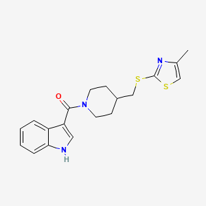 molecular formula C19H21N3OS2 B2851818 (1H-indol-3-yl)(4-(((4-methylthiazol-2-yl)thio)methyl)piperidin-1-yl)methanone CAS No. 1428356-53-9