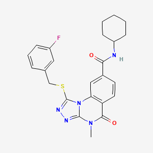 N-cyclohexyl-1-((3-fluorobenzyl)thio)-4-methyl-5-oxo-4,5-dihydro-[1,2,4]triazolo[4,3-a]quinazoline-8-carboxamide