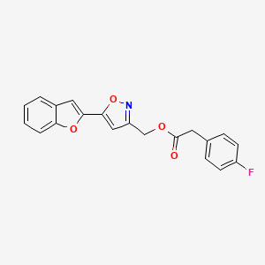 molecular formula C20H14FNO4 B2851844 (5-(苯并呋喃-2-基)异恶唑-3-基)甲基 2-(4-氟苯基)乙酸酯 CAS No. 1105203-09-5