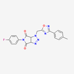 molecular formula C20H15FN6O3 B2851854 5-(4-fluorophenyl)-1-((3-(p-tolyl)-1,2,4-oxadiazol-5-yl)methyl)-1,6a-dihydropyrrolo[3,4-d][1,2,3]triazole-4,6(3aH,5H)-dione CAS No. 1207006-75-4
